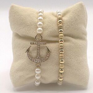 Nautical Anchor Pearl Bead Stretch Bracelet‎ Set